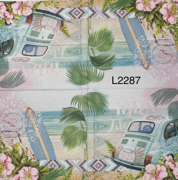 Beach (L2287) - Back of Vehicle with Surfboard Outside of it