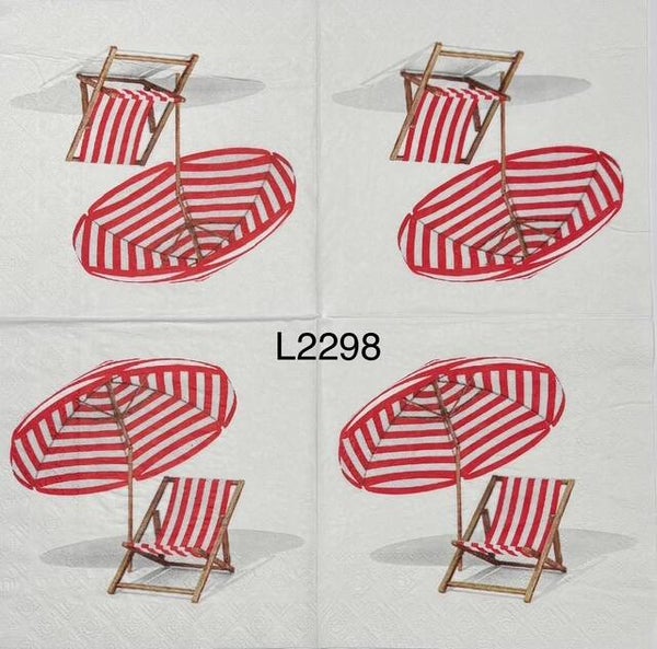 Beach (L2298) - Beach Chair and Umbrella Red and White Stripe