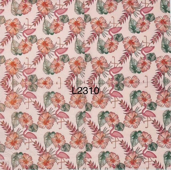 Flamingos (L2310) - Flamingos and Hisbiscus Flowers