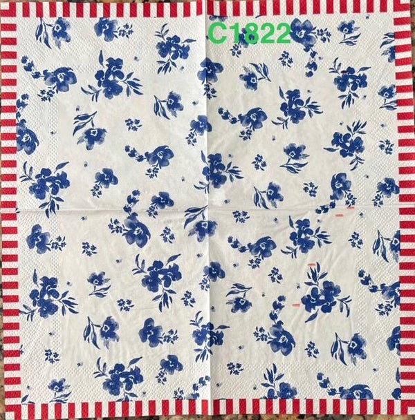 4th of July (C1822) - Blue and White Flowers with Red and White Stripes Border