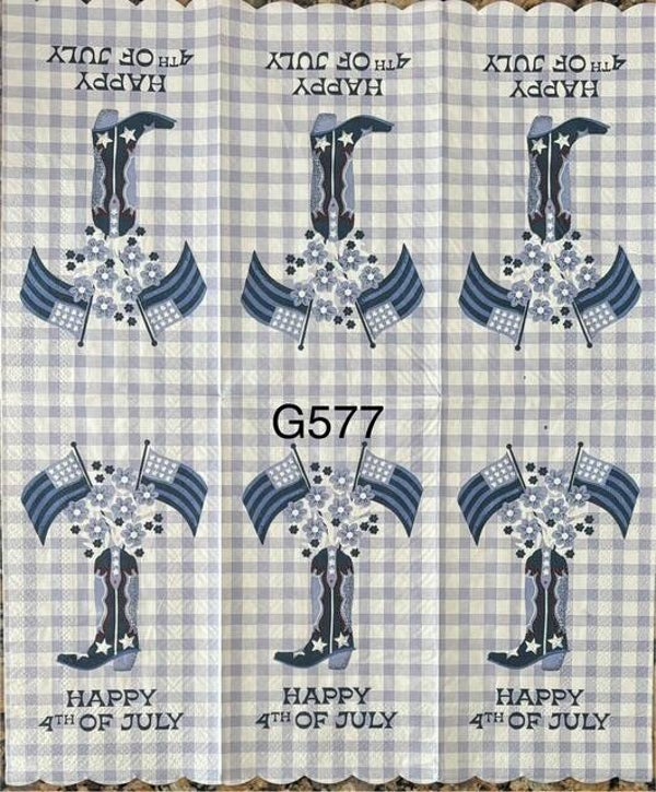 4th of July (G577) - Cowboy Boots with Flags Sticking out Happy 4th of July