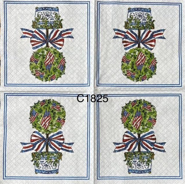 4th of July (C1825) - 4th of July Topiary with Flags and Ribbon