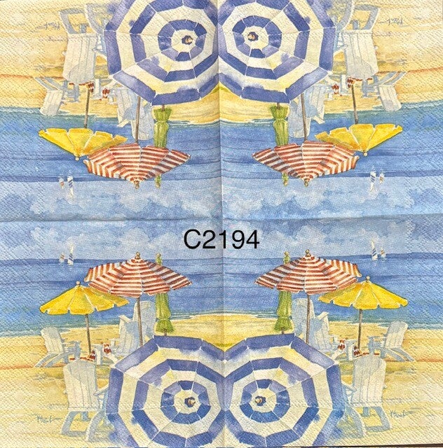 Beach (C2194) - Beach Chairs and Umbrellas Along Shore
