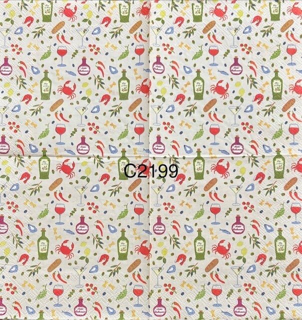 Food (C2199) - Crabs, Shrimps, Oysters. Martinis, Wine, etc Background