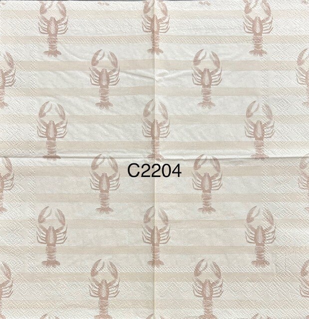Beach (C2204) - Tan and White Stripes with Lobsters Background