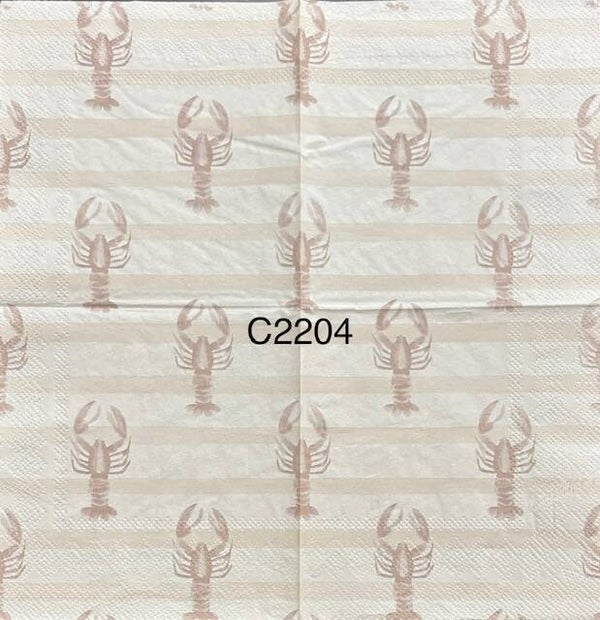 Beach (C2204) - Tan and White Stripes with Lobsters Background