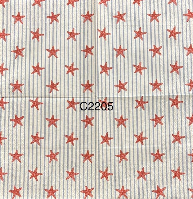 Beach (C2205) - Blue and White Stripes with Starfish Background