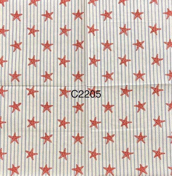 Beach (C2205) - Blue and White Stripes with Starfish Background