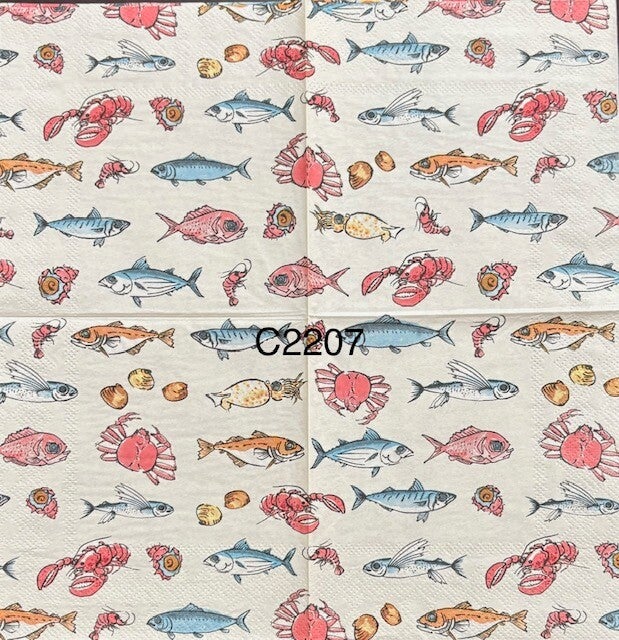 Beach (C2207) - Colorful Fish, Lobsters, Shrimps, Shells Background