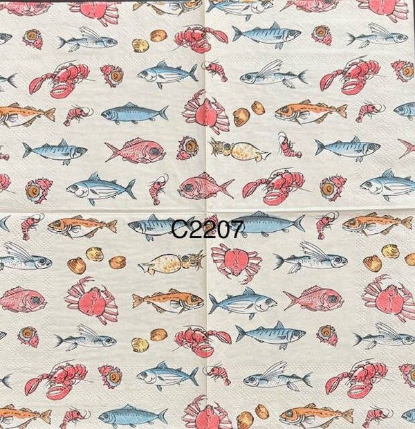 Beach (C2207) - Colorful Fish, Lobsters, Shrimps, Shells Background
