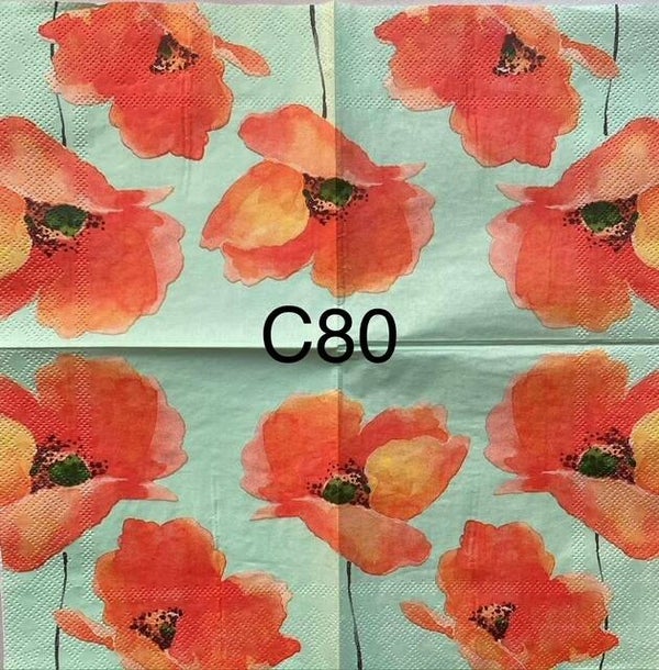 Flowers (C80) - Poppies with Green Background