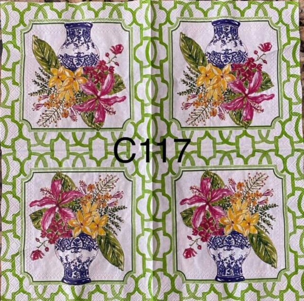 Flowers (C117) - Blue Vase with Flowers and Green Border