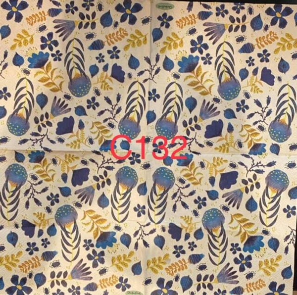 Flowers (C132) - Blue and Gold Wallpaper