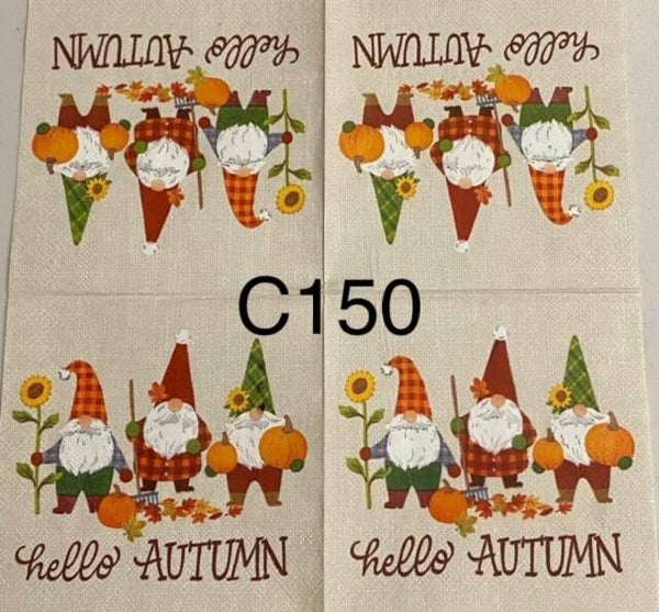 Gnomes (C150) Three Fall Gnomes "Hello Autumn"