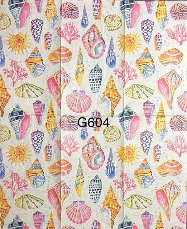 Beach (G604) - Bright Colorful Shells Wallpaper, Lots of Pinks, Blues, Oranges