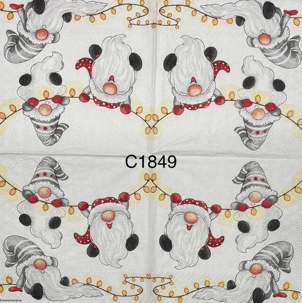 Gnomes (C1849) - Three Christmas Gnomes Hanging on a String of Lights