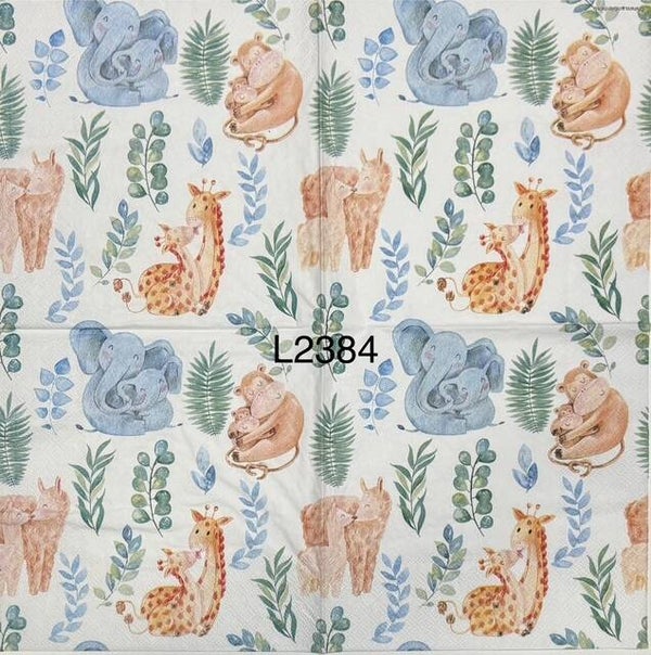 Animals (L2384) - Baby Animals with Parents (Elephant, Giraffe, Llama, Monkey)