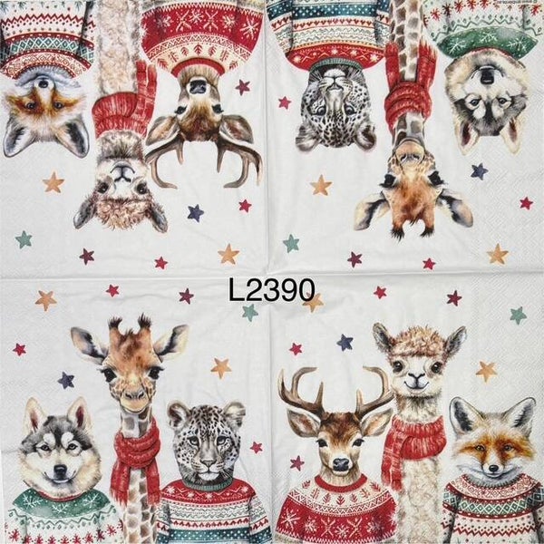 Christmas (L2390) - Wolf, Giraffe, Lion, Deer, Llama and Fox Wearing Winter Sweaters and Scarves