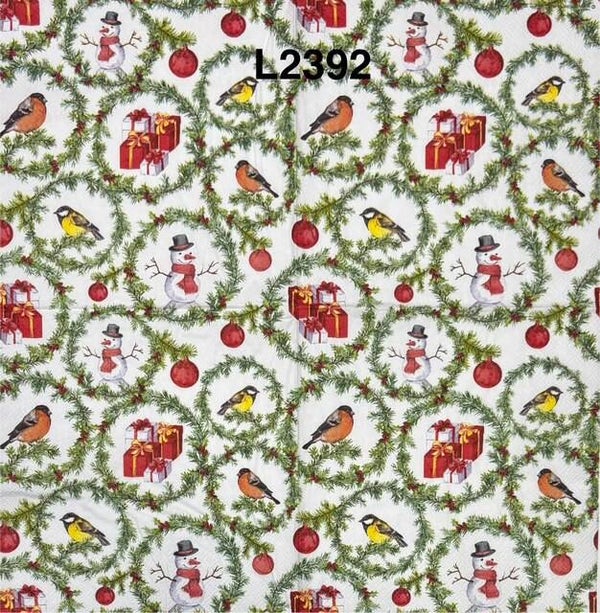 Christmas (L2392) - Wreaths with Birds, Snowman, Presents