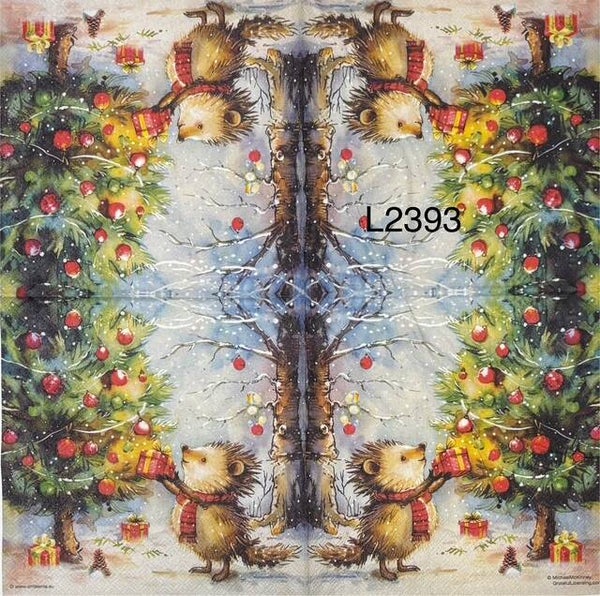 Christmas (L2393) - Hedgehog Putting Presents Under Tree