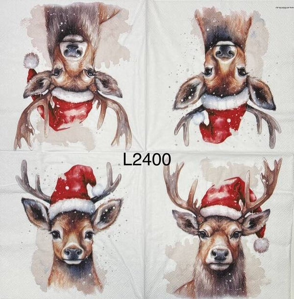 Deer (L2400) - Christmas Deer (Buck) with Santa Hat