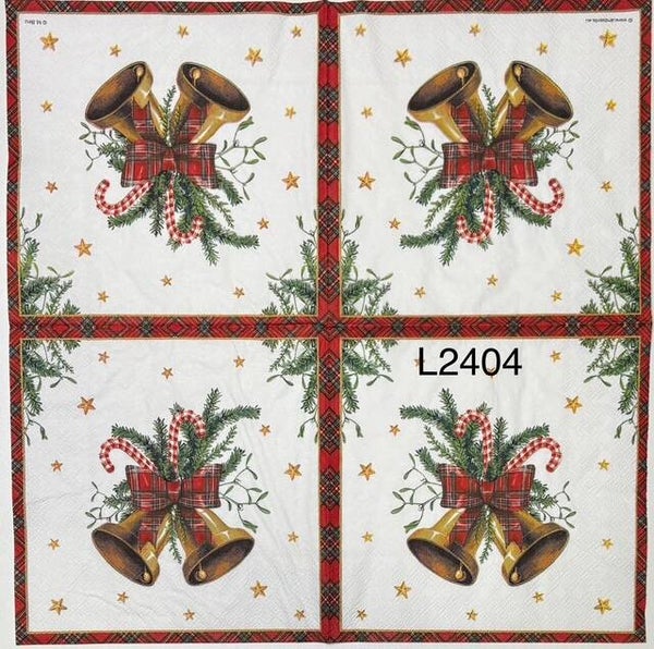 Christmas (L2404) - Christmas Bells with Candy Canes and Greenery