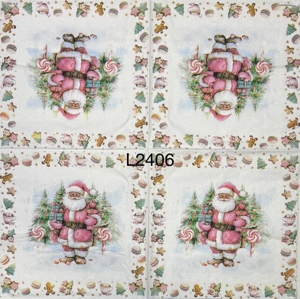 Christmas (L2406) - Santa Holding a Gift Outside, Cute Border Around Him