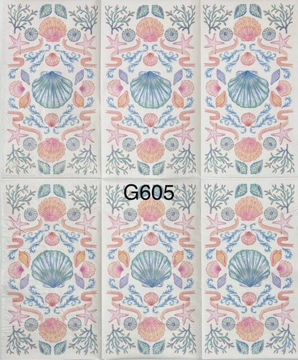 Beach (G605) - Shells, Starfish and Algae Wallpaper in Pinks,, Blues, Greens, and Oranges