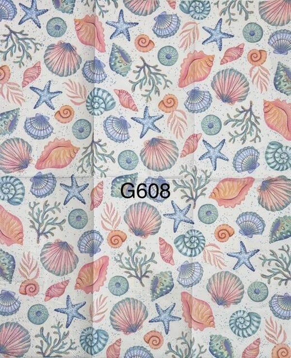 Beach (G608) - Shells, Starfish, and Coral in Blues, Greens, Oranges, and Pinks