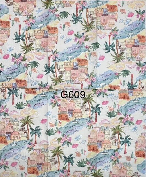 Beach (G609) - City By The Beach, Palm Trees, Hibiscus, Sailboats, Umbrellas