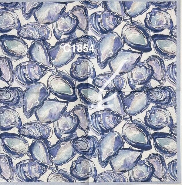 Beach (C1854) - Blue and White Oyster Wallpaper