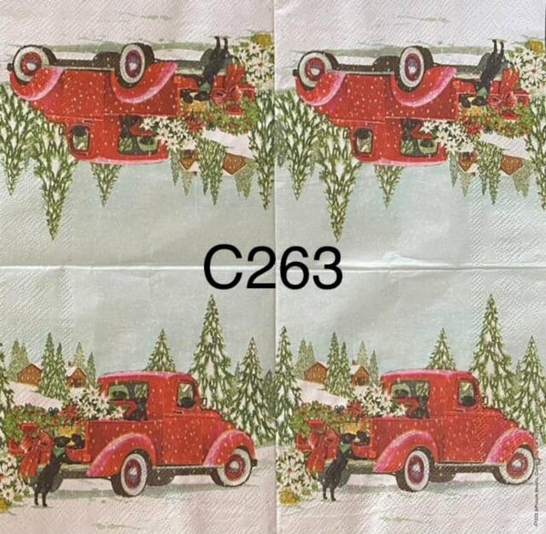 Dogs (C263) - Red Truck with Dog by Trunk - Christmas