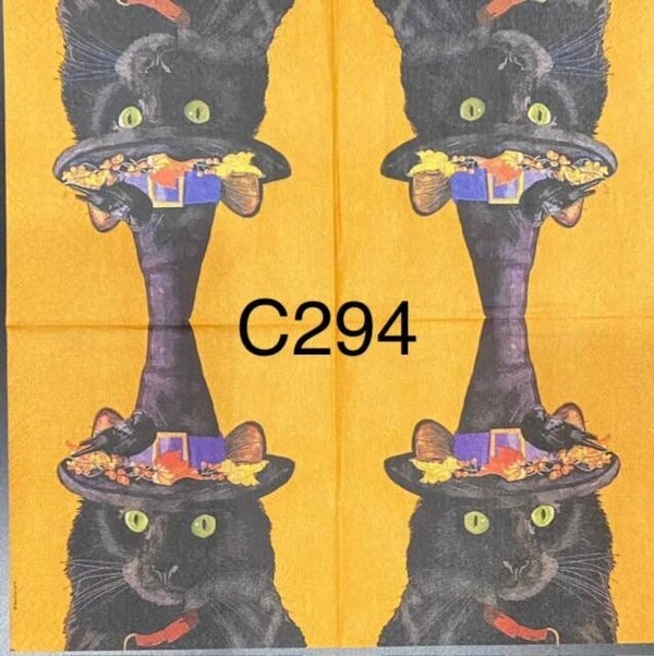 Cats (C294) - Cat with Witch Hat and Crow