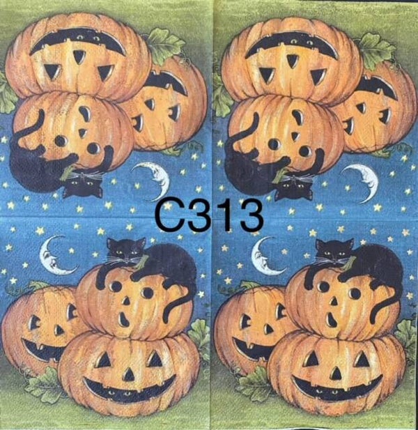Cats (C313) - Three Pumpkins and Black Cat
