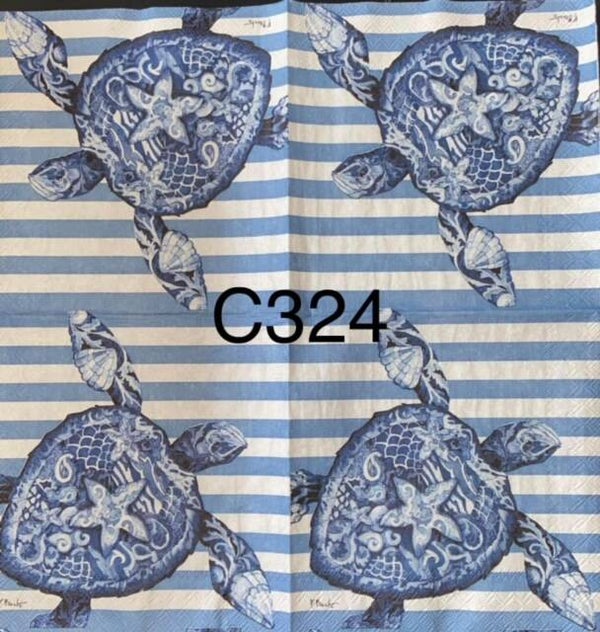 Beach (C324) - Blue and White Turtle with Stripes