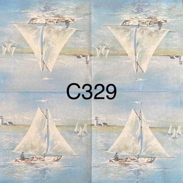 Beach (C329) - Sailboat with Lighthouse in Background