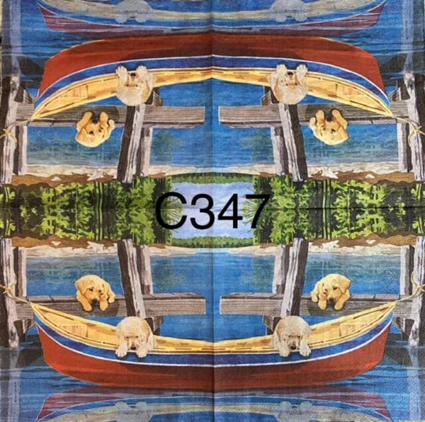 Dogs (C347) - Labs in Boat and Dock