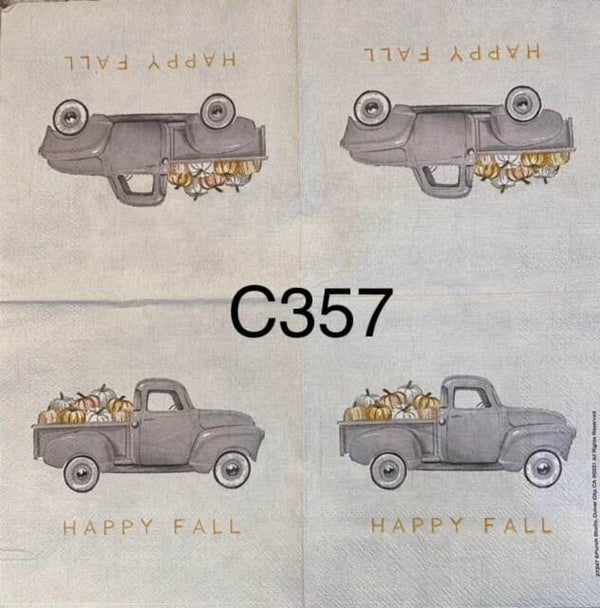 Fall (C357) - Gray Truck with Pumpkins in Trunk