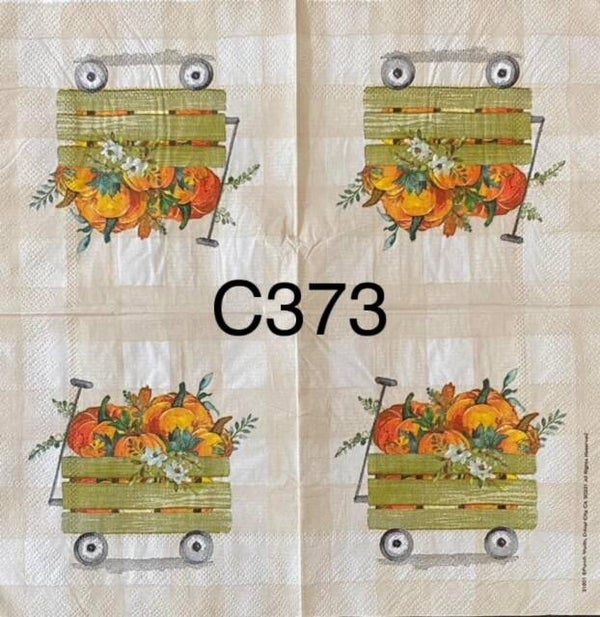 Fall (C373) - Green Wagon with Pumpkins