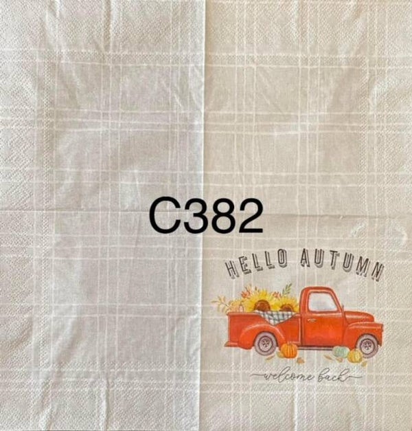 Fall (C382) - Red Truck with Sunflowers in Trunk