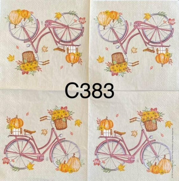 Bargain - Fall (C383/440) - Pink Bicycle with Sunflowers and Pumpkins
