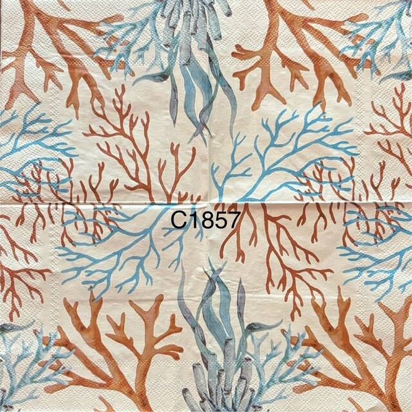 Beach (C1857) - Coral and Plants Blues and Tans