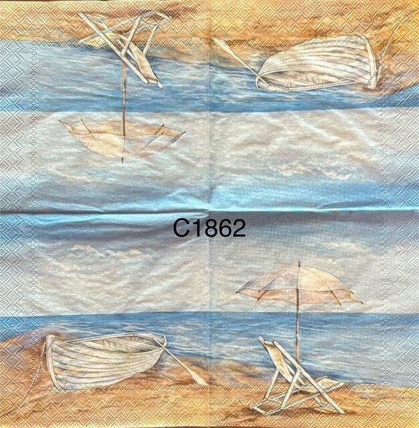 Beach (C1862) - Row Boat and Chair/Umbrella on Beach