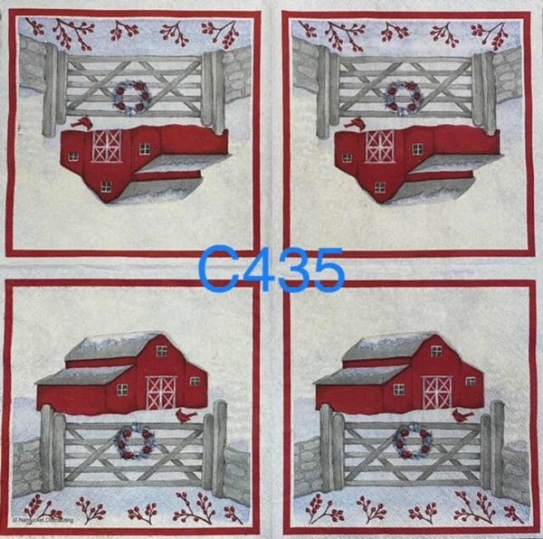 Christmas (C435/658) - Red Barn and Wooden Fence