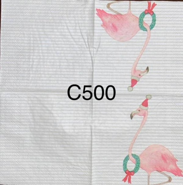 Christmas (C500) - Flamingo with Santa Hat and Wreath Around Neck