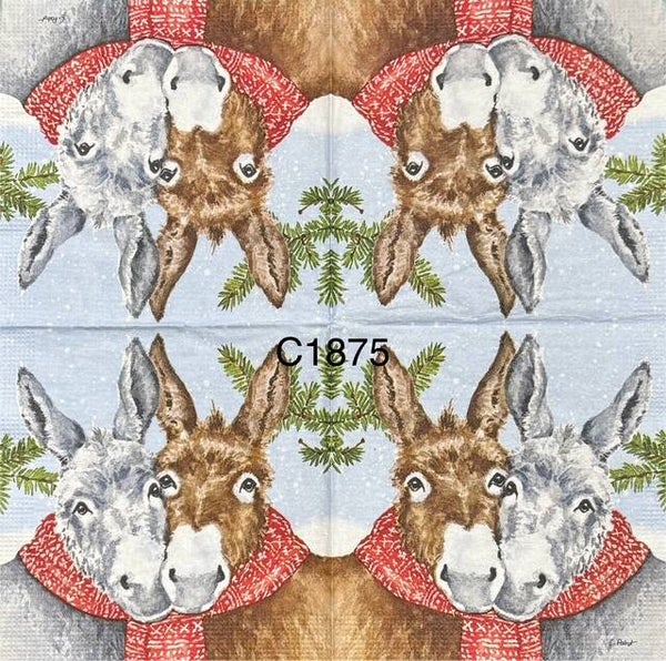 Christmas (C1875) - Two Donkeys Sharing a Red Scarf