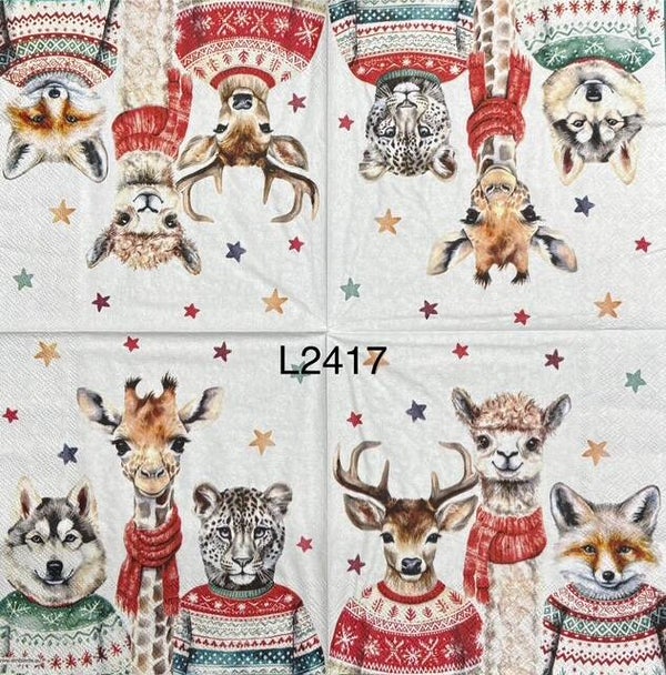 Christmas (L2417) - Llama, Deer, and Fox Wearing Winter Sweaters