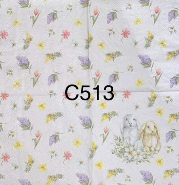 Easter (C513) - Two Bunnies Surrounded by Flower Wallpaper
