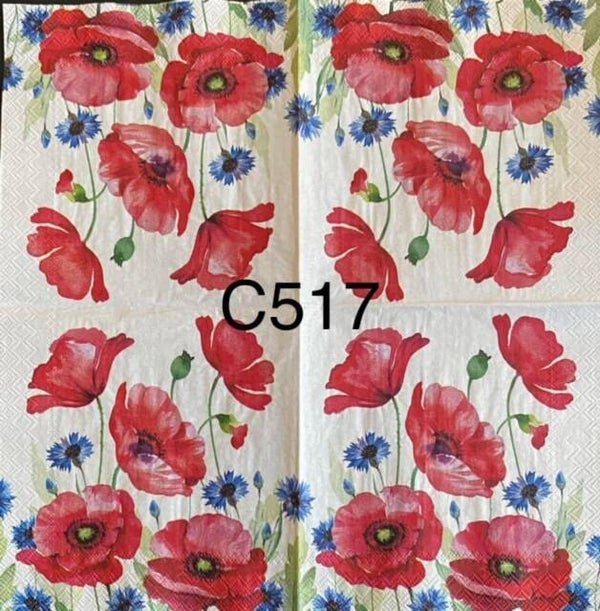 Flowers (C517) - Red Poppies and Blue Flowers
