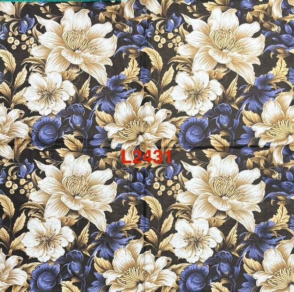 Flowers (L2431) - White, Cream, Tan and Blue Flowers
